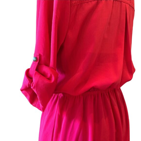 BEBOP - Pink Roll Up Sleeve Duo Pocket Safari Belted Collared Shirt Dress - Picture 10 of 14